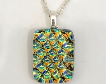 Fused Dichroic Glass Necklace - Orange Lime Turquoise Glass Pendant - Glass Jewellery - Necklace Pendant - Handmade Jewellery - EP 1033