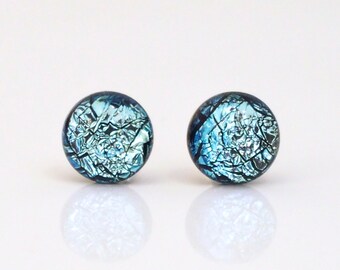 Original Light Blue and Gold Earrings Wearable Art One of a kind Silver Stud Earrings