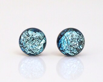 Ice Blue Fused Glass Stud Earrings - Stud Earrings - Glass Earrings - Light Blue Earrings for Women - ES 1185