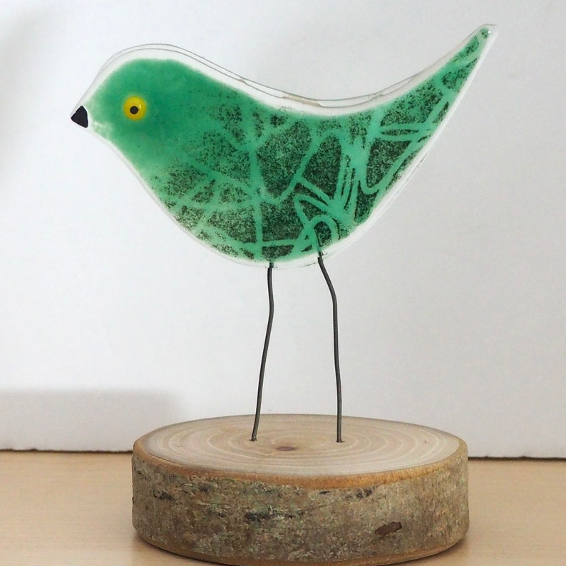 Glass Bird Standing Bird Decoration Fused Glass Bird Handmade Glass Bird EB 1317 Emerald bird