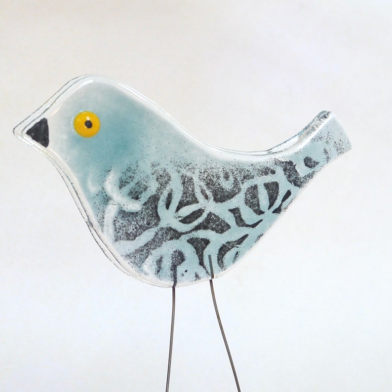 Glass Bird Standing Bird Decoration Fused Glass Bird Handmade Glass Bird EB 1317 Light blue bird