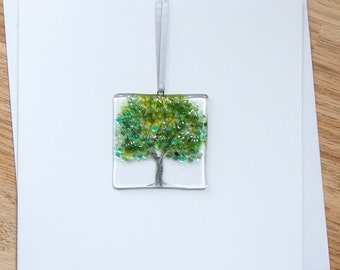 Green Summer Tree Greetings Card - Four Seasons Trees - Handmade Fused Glass - Glass Greetings Card - EGC 949