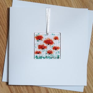 Tarjeta de felicitación con flores de vidrio - Tarjeta de vidrio fusionado hecha a mano - Amapolas rojas - Tarjeta de cumpleaños - EGC 1397