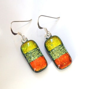Lime Orange Earrings Golden Green Fused Glass Earrings Dichroic Glass Jewellery Fired Creations Glass EE 1342 image 2