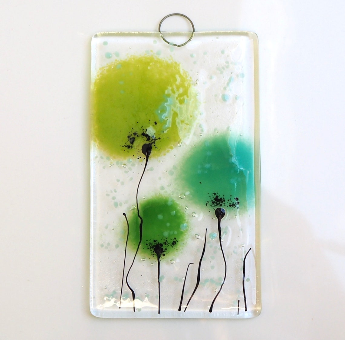 Fused Glass Wall Art Green Flower Glass Art Green Flowers Etsy