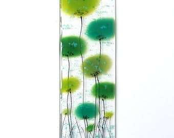 Fused Glass Wall Art - Large Green Flowers Glass Art - Green Flowers Hanging Wall Art - Poppy Picture  EH 1339