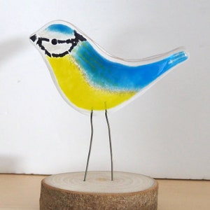 Glass Bird Standing Bird Decoration Fused Glass Bird Handmade Glass Bird EB 1317 Blue tit