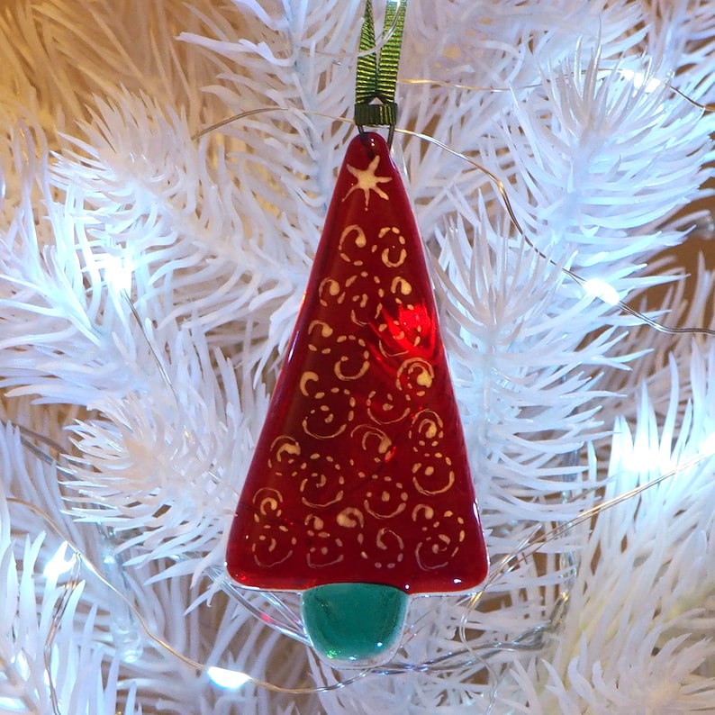 Glass Christmas Tree Decoration Little Glass Tree Decoration Fused Glass Tree Handmade Glass Tree Xmas Tree Decoration ED 1008 image 2