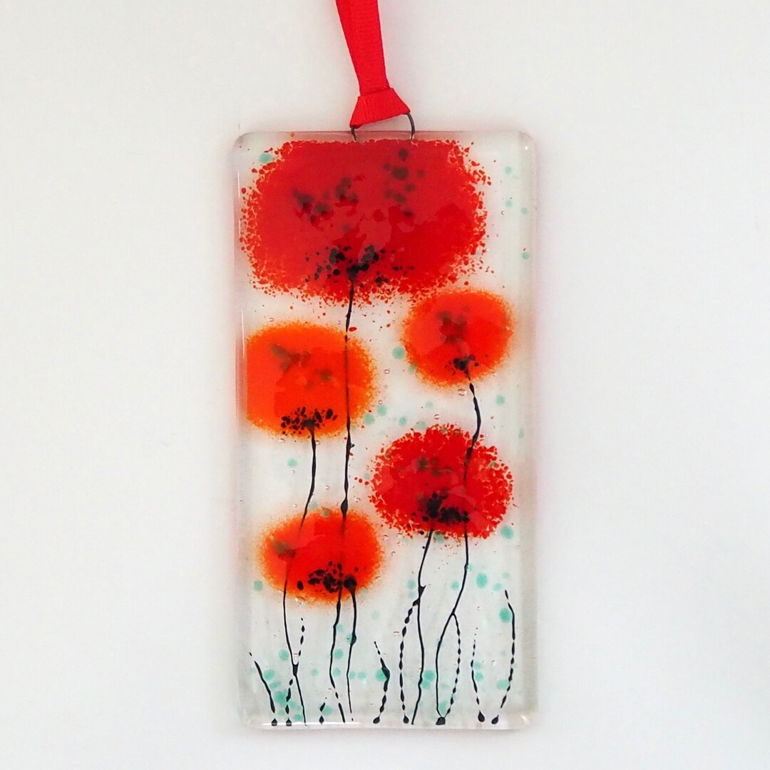Fused Glass Poppy Wall Art: Red Flower Sun Catcher - Etsy