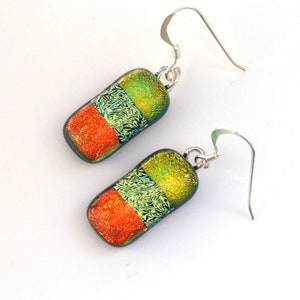 Lime Orange Earrings Golden Green Fused Glass Earrings Dichroic Glass Jewellery Fired Creations Glass EE 1342 image 3