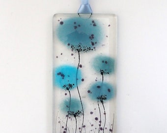 Fused Glass Wall Art -Dusty Blue Flower Glass Art - Blue Flowers Hanging Wall Art - Poppy Picture - Home Decor - Fired Creations Sun Catcher