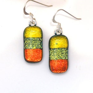 Lime Orange Earrings Golden Green Fused Glass Earrings Dichroic Glass Jewellery Fired Creations Glass EE 1342 image 1