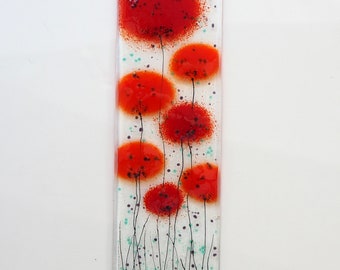 Fused Glass Wall Art - Large Red Flowers Glass Art - Red Flowers Hanging Wall Art - Poppy Picture  EH 1237