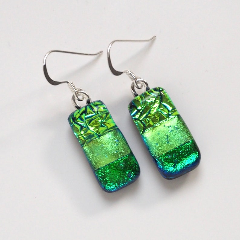 Green Earrings Light Green Emerald Fused Glass Earrings Dichroic Glass Jewellery Fired Creations Glass EE 1246 image 2