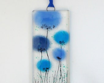 Blue Poppy Fused Glass Wall Art: Handmade Sun Catcher