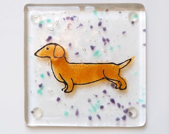 Dachshund Fused Glass Drinks Coaster - Handmade Coaster - Dog Coaster - Fired Creations Glass - EO 1376