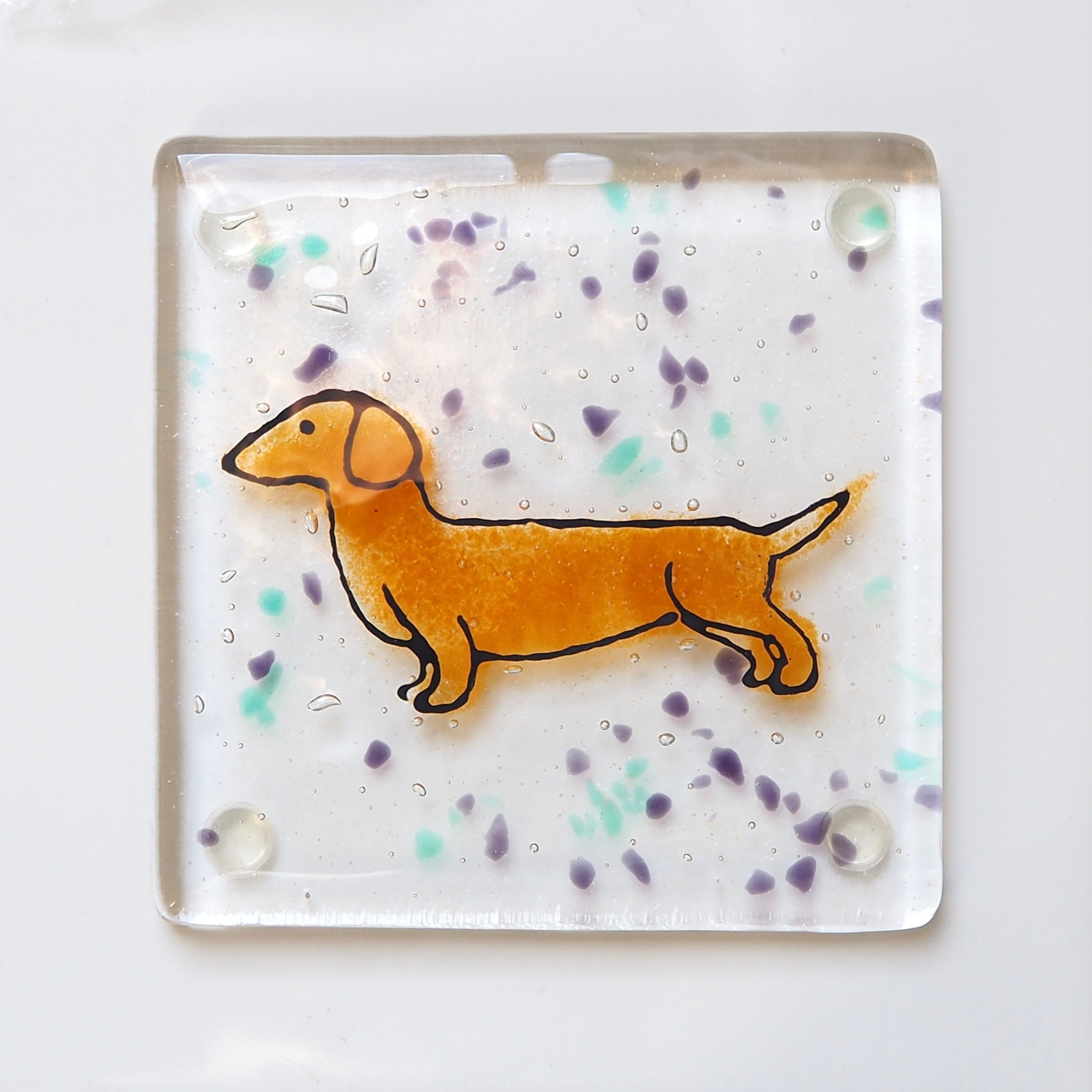 Dachshund Fused Glass Drinks Coaster - Handmade Coaster - Dog Coaster - Fired Creations Glass - EO 1376