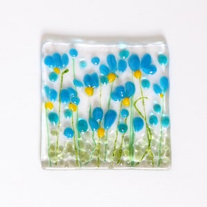 Turquoise Blue Flowers Greetings Card - Handmade Fused Glass - Blue Flowers - Birthday Card with Glass Art - Keep and Frame Card - EGC 908