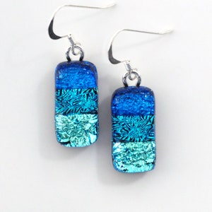 Blue Teal Turquoise Earrings - Turquoise Fused Glass Earrings - Dichroic Glass Jewellery - Glass Earrings - Fired Creations Glass - EE 1165