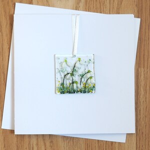 Sneeuwklokjes glas bloemen wenskaart - handgemaakte kaart van gesmolten glas - verjaardag Moederdagkaart - EGC 1442