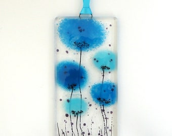 Muurkunst met gesmolten glas klaproos: turkooisblauwe bloem Suncatcher