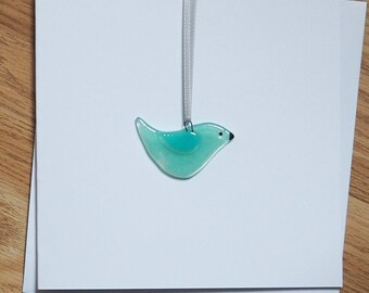 Blue Bird Greetings Card - Handmade Fused Glass - Glass Bird - Birthday Card with Glass Art - EGC 1385