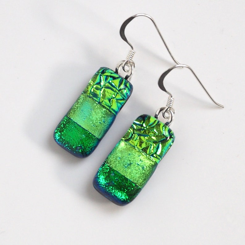 Green Earrings Light Green Emerald Fused Glass Earrings Dichroic Glass Jewellery Fired Creations Glass EE 1246 image 3