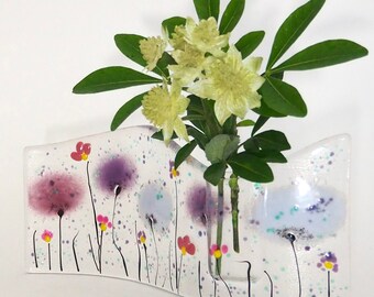 Pocket Vase - Fused Glass Bud Vase - Purple Flowers Glass Vase - Glass Ornament - Purple Handmade Vase - EV 1046