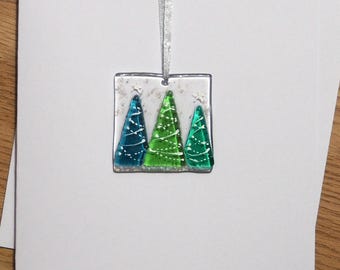 Handmade Fused Glass Christmas Tree Card: Art Greetings Card EGC 1023