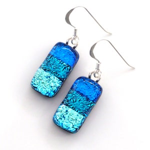 Blue Teal Turquoise Earrings Turquoise Fused Glass Earrings Dichroic Glass Jewellery Glass Earrings Fired Creations Glass EE 1165 image 2
