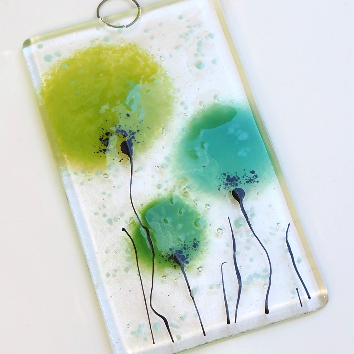 Fused Glass Wall Art Green Flower Glass Art Green Flowers Etsy