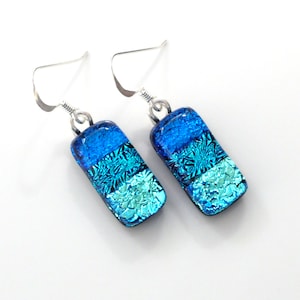 Blue Teal Turquoise Earrings Turquoise Fused Glass Earrings Dichroic Glass Jewellery Glass Earrings Fired Creations Glass EE 1165 image 3