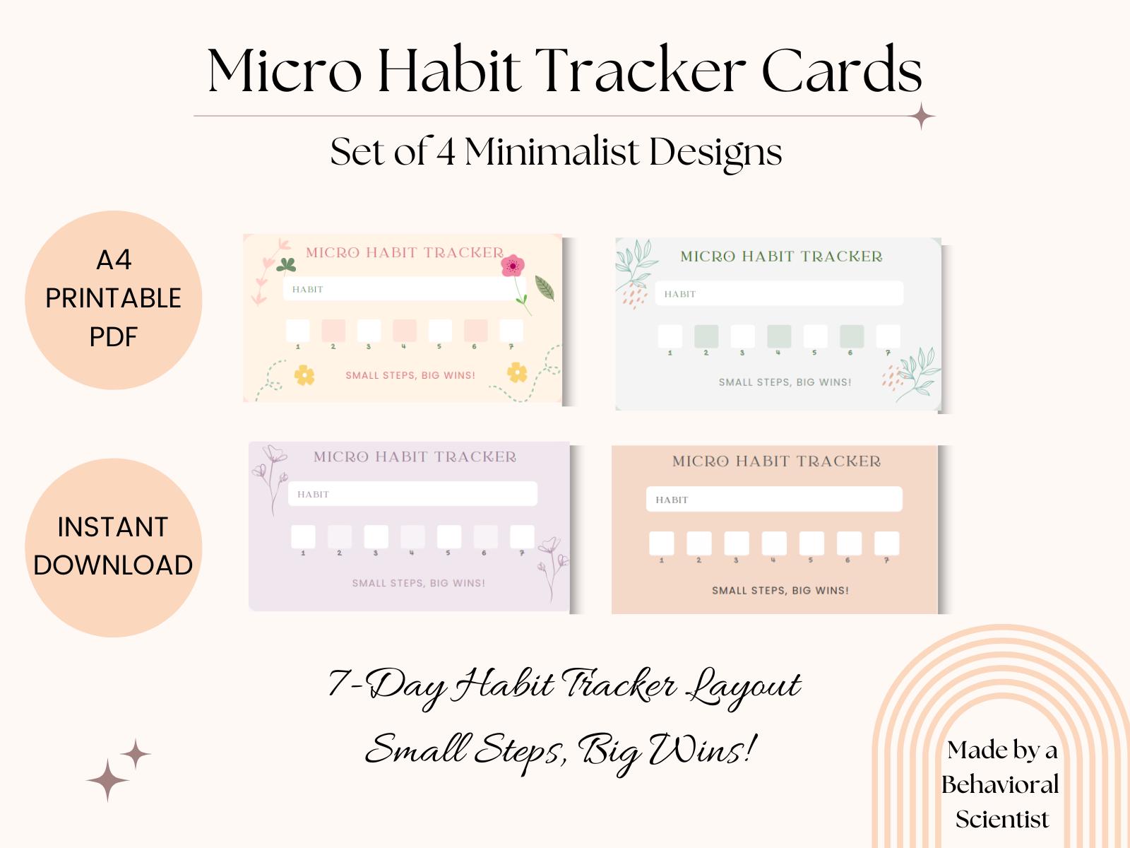 Tracker Cards.pdf Printable Micro Habit Tracker Cards – 4 Minimalist Designs | Small ...