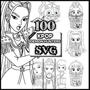 100 K-Pop Demon Hunter SVG Bundle | Huntrix, Guerreras, Saja Boys, Snack Bag PNG, Outline & Plotter Files | Digital Download