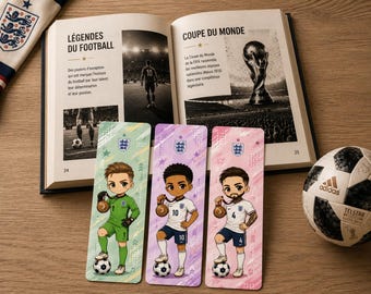 Marcapáginas imprimibles estilo chibi de fútbol / Set de marcapáginas inspirados en el fútbol inglés / Descarga digital deportiva en PDF, PNG y JPG / Regalo para amantes de los libros