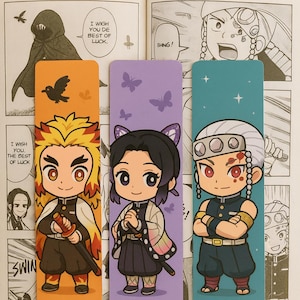 Demon Slayer Chibi Printable Bookmarks – Anime Manga Otaku Gift – Digital Download Set of 3 (Rengoku, Shinobu, Tengen)