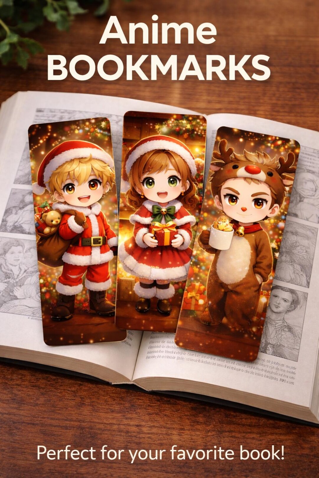 Christmas Anime Chibi Bookmarks Set | Kawaii Holiday Manga PDF - Etsy