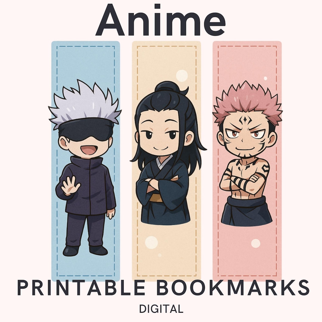 Printable Jujutsu Kaisen Bookmarks Set Cute Chibi Anime Bookmark Trio