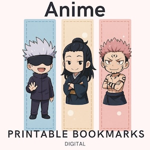 Printable Jujutsu Kaisen Bookmarks Set – Cute Chibi Anime Bookmark Trio – Premium Limited Edition (PNG/JPG/PDF A4)