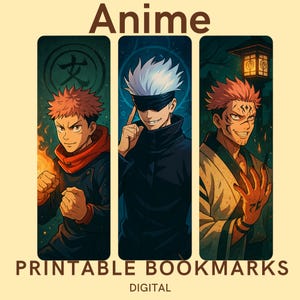 Jujutsu kaisen Anime Bookmarks: Manga-Inspired Designs, Set of 3 (Digital Download)