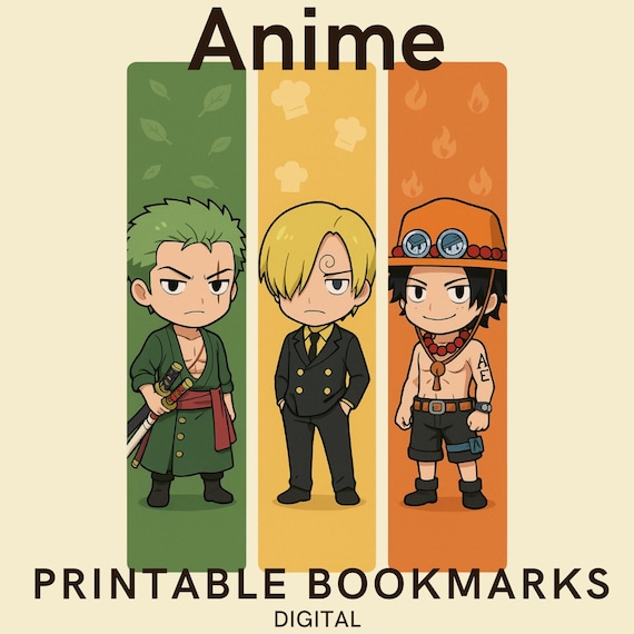 Chibi One Piece Bookmarks: Zoro, Sanji, Ace - Anime Manga (digital