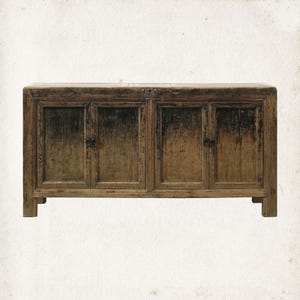 Antique Sideboard with Four Doors - Distressed Black Buffet Cabinet, 65 inch