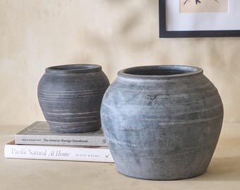 Vintage Earthenware Pot - Textured Clay Vase - Wabi-Sabi Vessel from China