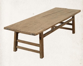 Reclaimed Elm Wood Coffee Table - Vintage Style Living Room Centerpiece, Weathered Natural, 71 inch