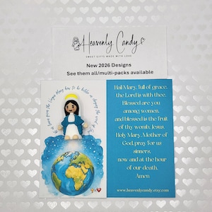 Mini Mary Figurine, Little Jesus/Mary Pocket Cards, Church Party Favors, Bible Study, Religious Gifts for Kids and Adults, catechism gift