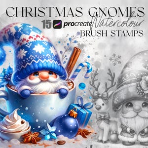 15 Watercolor Christmas Gnome Stamps for Procreate | Festive Brush Set | Holiday Art