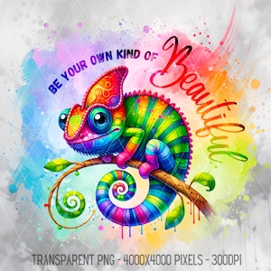 Sé tú mismo, tipo de belleza, camaleón PNG, linda criatura con cita inspiradora JPG, clipart motivacional, descarga digital de amor propio