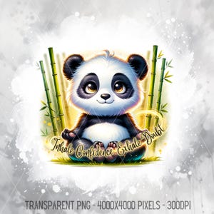 Panda mignon PNG, art aquarelle JPG ours panda kawaii, méditation Animal motivant Affirmation Clipart, citation inspirante téléchargement numérique