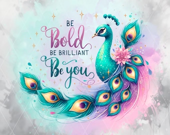 Cita inspiradora Pavo real PNG, Hermoso pavo real JPG Clipart, Arte motivacional JPEG, Positividad Png, Diseño de sublimación, Descarga digital