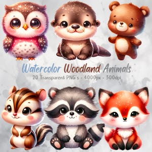 Aquarell Waldtiere PNG Bundle, Boho Baby Tiere Clipart, süße Waldtiere Printables, digitaler Download